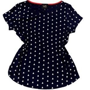 W5 Navy Blue and White Nautical Sailboats Short Sleeve Top Sz S #230A